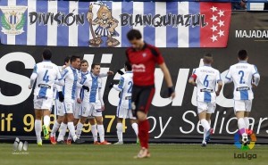 Los jugadores del Leganés celebran la victoria en Butarque ante el Mirandés