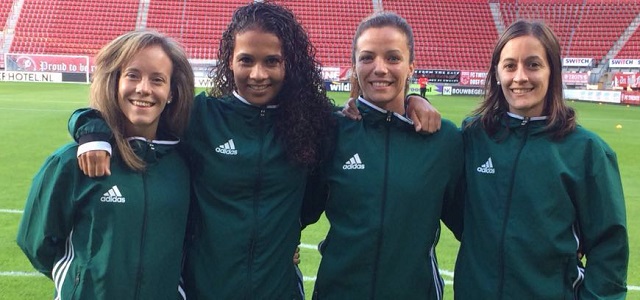 Silvia Fernández, protagonista de 2016 en el fútbol base vallisoletano 1 Silvia (primera por la izquierda), con el equipo arbitral el pasado mes de octubre en el estadio del Twente holandés || Foto: FCyLF
