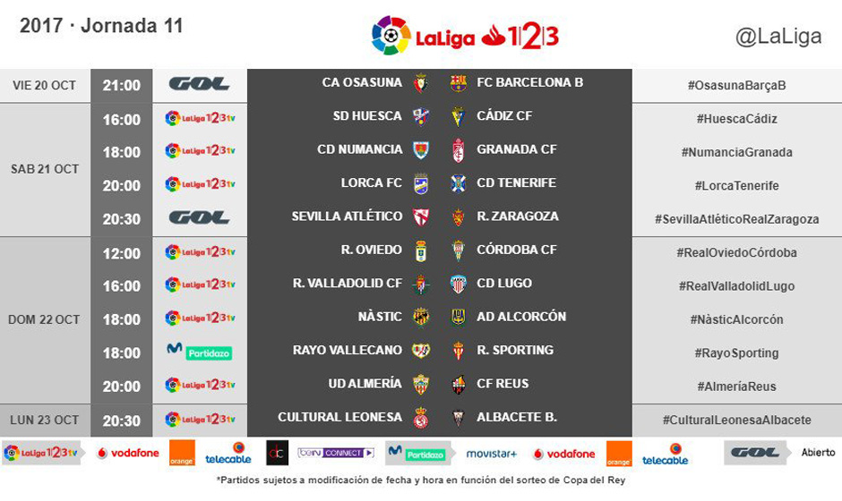 Horario para la undécima jornada