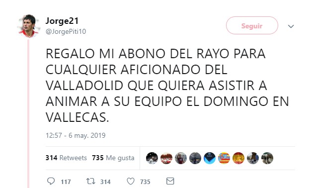 La afición del Rayo cede sus abonos a la del Pucela ante el elevado precio de las entradas 2 TweetRayo1