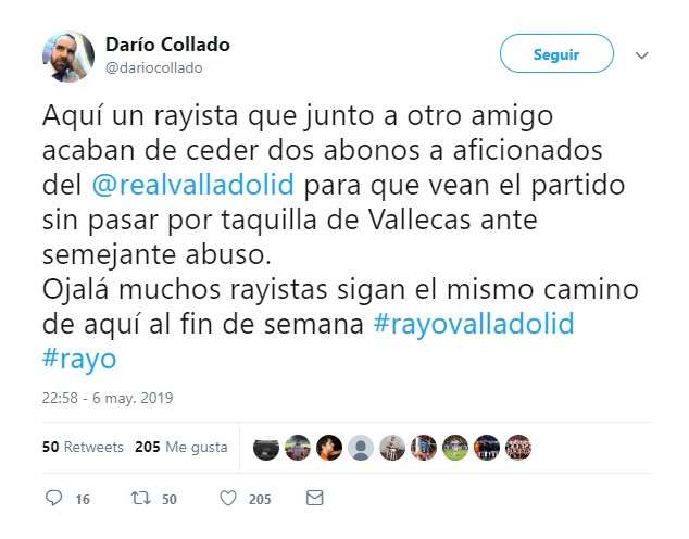 La afición del Rayo cede sus abonos a la del Pucela ante el elevado precio de las entradas 3 TweetRayo2