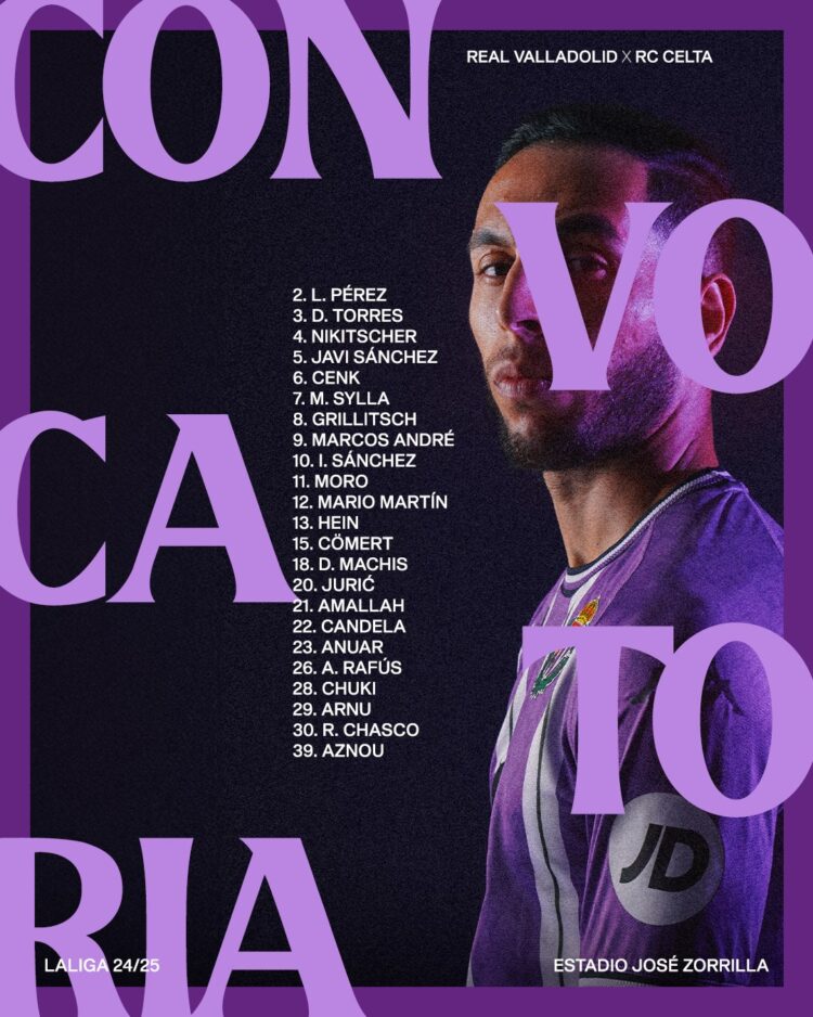 El Real Valladolid publica su convocatoria para recibir al Celta 1 Real Valladolid